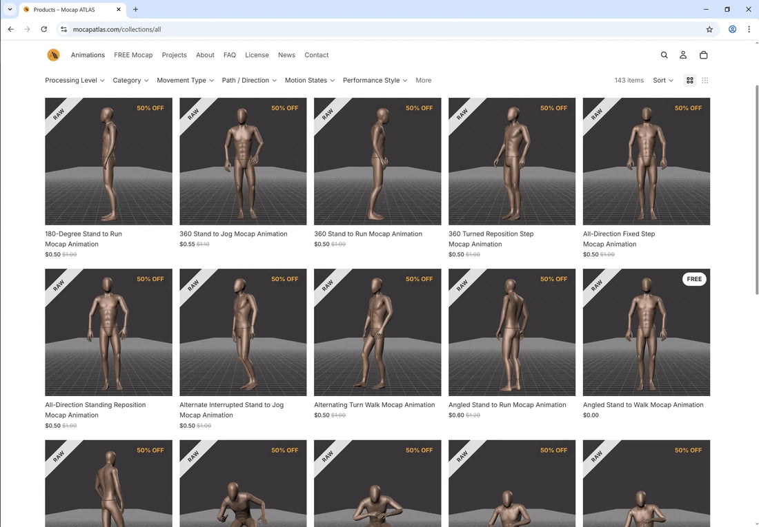 Mocap ATLAS, an Online Store for Human-Performed Motion Capture Animation Assets