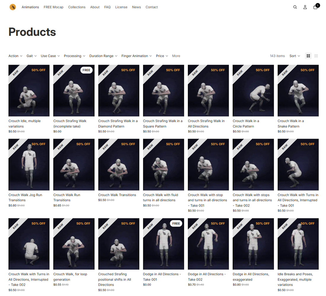 MocapATLAS animation store screenshot showing the new Metahuman character preview renderings.