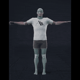 The actor stands still in a T-pose, arms extended horizontally at shoulder height and legs slightly apart, maintaining... - preview gif