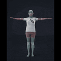The actress stands still in a T-pose, arms extended horizontally at shoulder height and legs slightly apart,... - preview gif