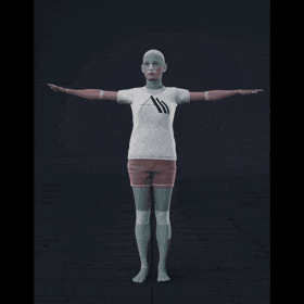 The actress stands still in a T-pose, arms extended horizontally at shoulder height and legs slightly apart,... - preview gif