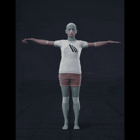 The actress stands still in a T-pose, arms extended horizontally at shoulder height and legs slightly apart,... - preview gif