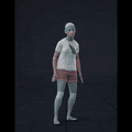 This clip shows a female person walking forward in a wobbly, childlike manner. She crouches down to pick something up,... - preview gif
