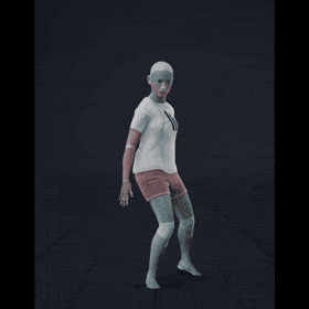 The clip showcases a woman moving cautiously, taking one slow step after the other in a low, half-crouched stance. She... - preview gif