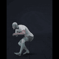 Crouch-walking in a motion matching dance card pattern with turns in all directions, 45 angles, left and right. Take... - preview gif