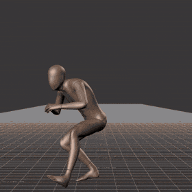 Crouch-walking in a motion matching dance card pattern with turns in all directions, 45 angles, left and right. Take... - preview gif