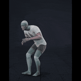 Crouch-walking in a motion matching dance card pattern with turns in all directions, 45 angles, left and right. With... - preview gif