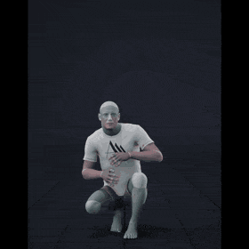 Crouch-walking small positional shifts in all directions while facing forward (strafing). This take covers the... - preview gif