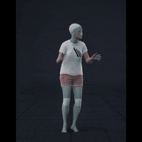 The female character performs various childlike dance movements characterized by high energy and playfulness. She... - preview gif