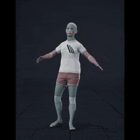 The female character begins in a T-Pose and transitions into a low stance, spreading her arms in a motion that conveys... - preview gif