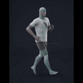 Jogging in a circle with tighter turns over time. Take covers left and right handed turns - preview gif