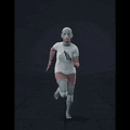 The clip shows a woman running forward and then coming to a stop in a crouch position. She turns 90 degrees to the... - preview gif