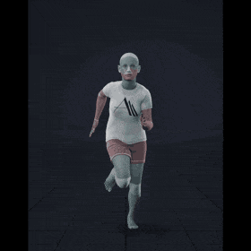 The clip shows a woman running forward and then coming to a stop in a crouch position. She turns 90 degrees to the... - preview gif