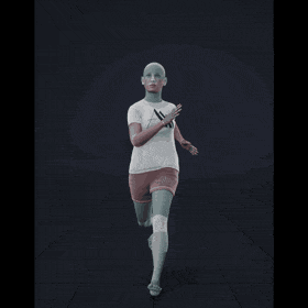 The clip shows a female actor running forward. She then crouches down and turns 90 degrees to the left, walking... - preview gif