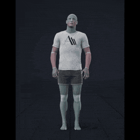 Standing with various idle poses, breaks, fidgets, and stances. Contains some stretching, flexing - preview gif