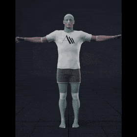This clip is part of a rehearsed three-actor dialogue scene in a mocap studio. He starts standing on a pedestal,... - preview gif