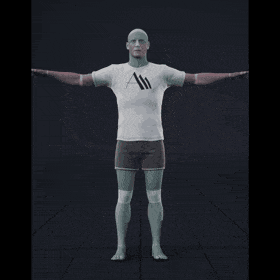 The actor assumes a T-pose, standing upright with arms extended outward and legs together, facing directly forward.... - preview gif