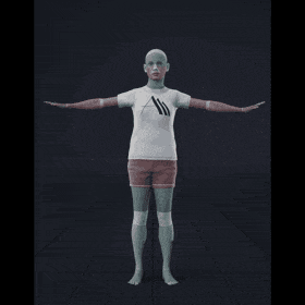 The actor assumes a T-pose, standing upright with arms extended outward and legs together, facing directly forward.... - preview gif