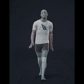A male actor performs a standard forward walk, with his hands swinging by the sides of his body and a fluid quality to... - preview gif
