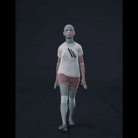 The female actor performs a casual walk forward, then turns 180 degrees to the right before continuing another casual... - preview gif