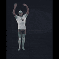 A few random variations of dancing and moving to techno or electronic musics with arms above the head and stomping... - preview gif