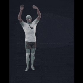 A few random variations of dancing and moving to techno or electronic musics with arms above the head and stomping... - preview gif