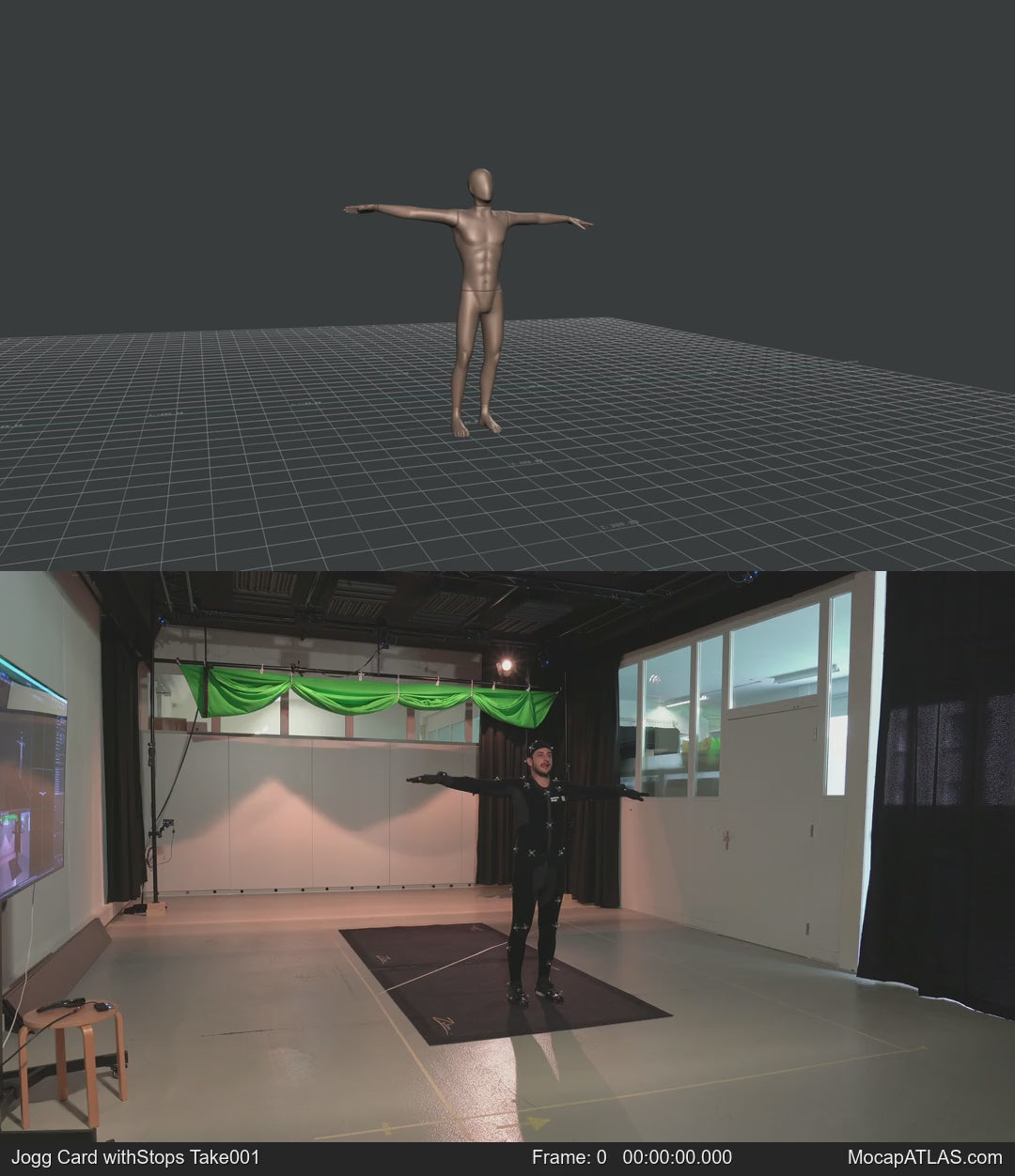 Jogging in a motion matching dance card pattern with turns in all directions, 45 angles, left and right. With stops...
