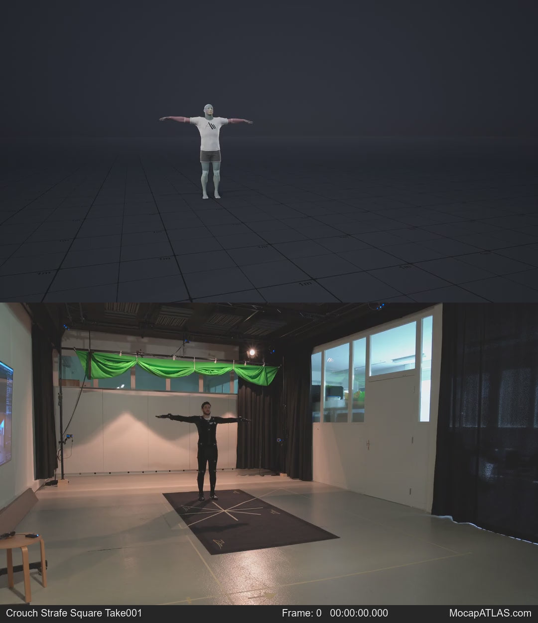 Crouch-walking while facing forward in with 90 degree direction changes left and right. Strafing in a square pattern. ...