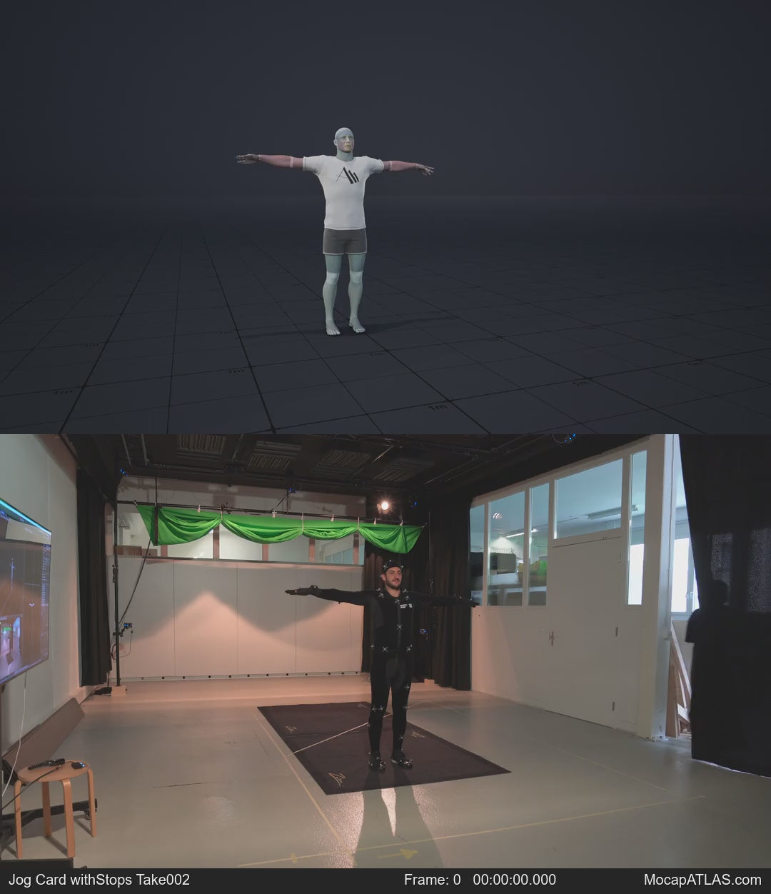 Jogging in a motion matching dance card pattern with turns in all directions, 45 angles, left and right. With stops...