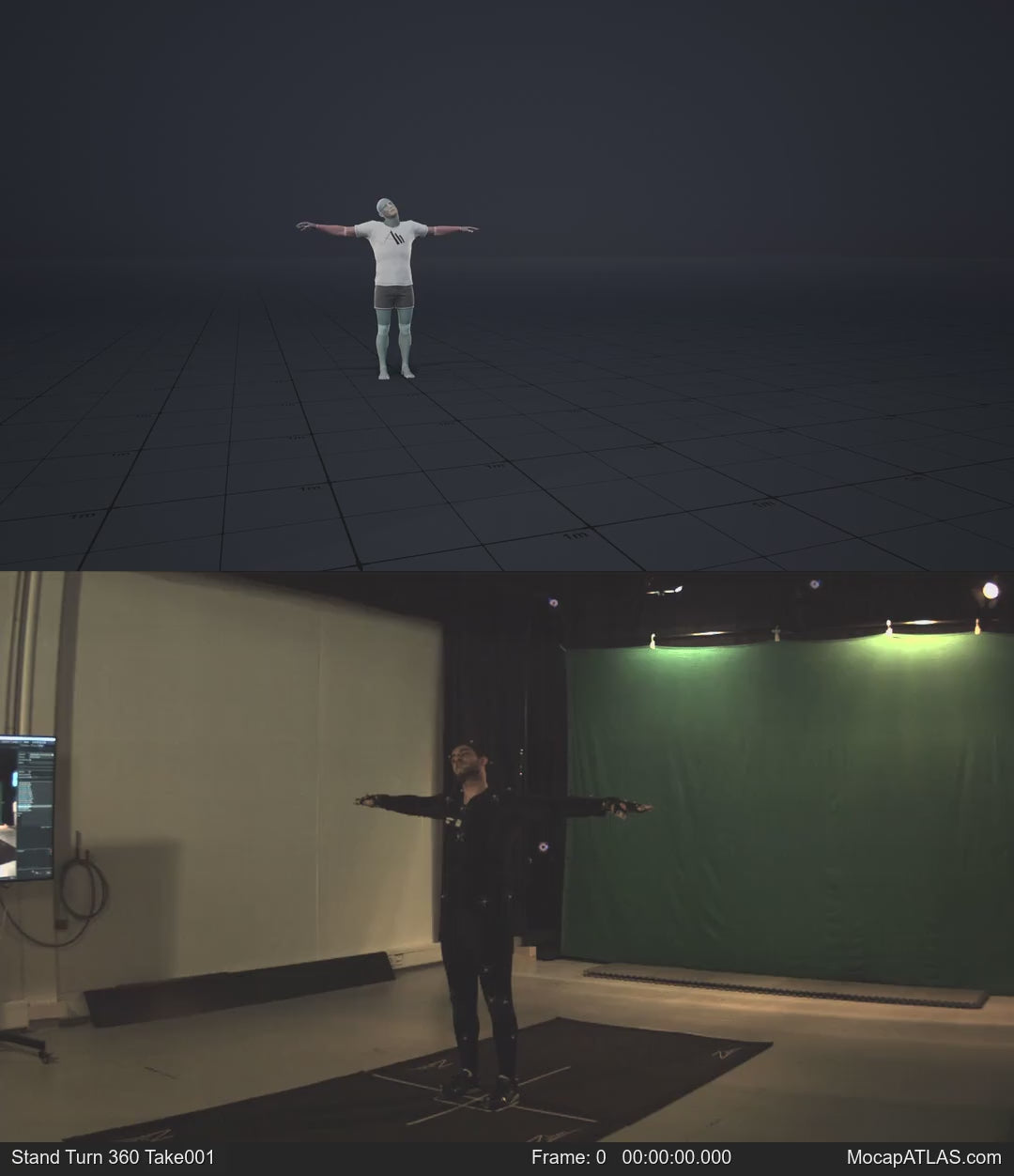 Standing and turning in place in all directions. This take covers the following directions: 45R, 90R, 135R, 180R,...