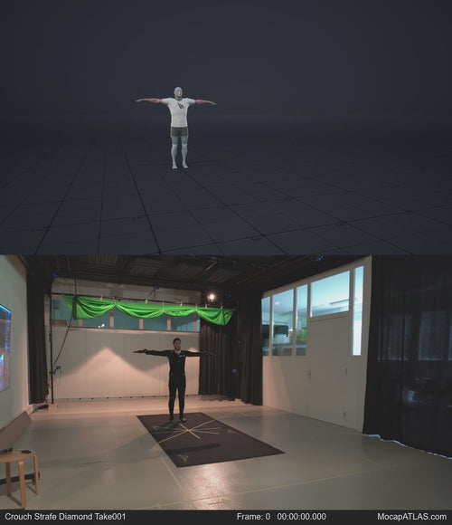 Crouch-walking while facing forward in with 135 degree direction changes left and right. Strafing in a diamond...