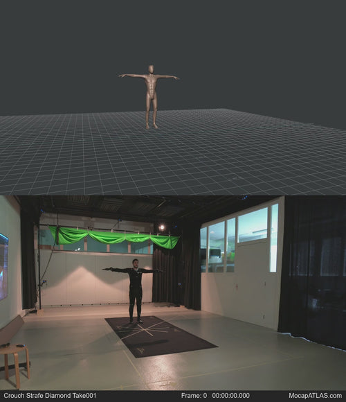 Crouch-walking while facing forward in with 135 degree direction changes left and right. Strafing in a diamond...