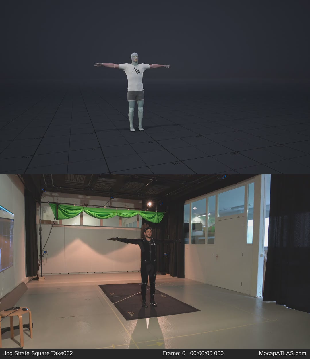 Jogging while facing forward forward with 90 degree direction changes left and right. Strafing in a square pattern....