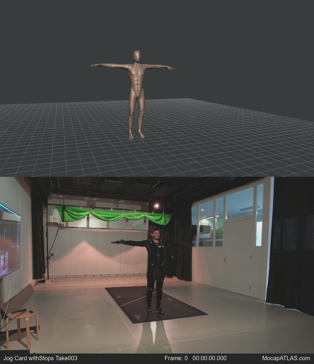 Jogging in a motion matching dance card pattern with turns in all directions, 45 angles, left and right. With stops...
