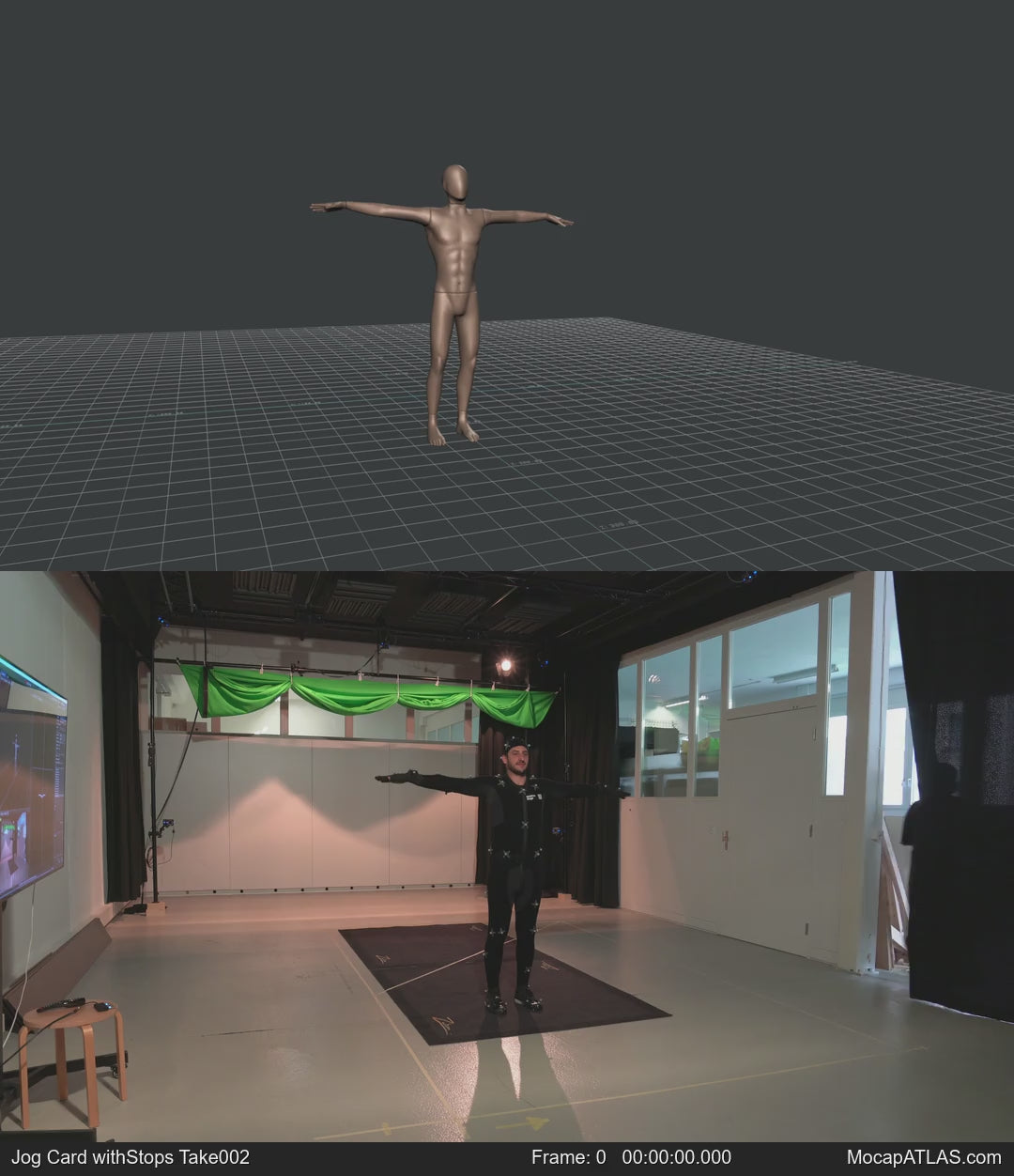 Jogging in a motion matching dance card pattern with turns in all directions, 45 angles, left and right. With stops...