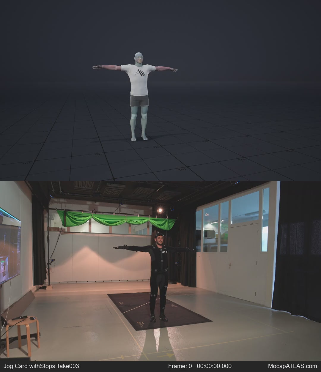 Jogging in a motion matching dance card pattern with turns in all directions, 45 angles, left and right. With stops...