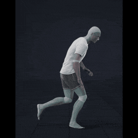Impaired gait jogging. Jogging forward. Jogging forward and then coming to a stop - preview gif
