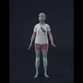 This animation shows a female actor jumping into the air, lifting both feet simultaneously while raising her arms... - preview gif