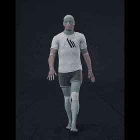 Impaired walking forward in a straight line, multiple iterations with arm wave/pendle to various degrees - preview gif