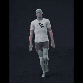 Walking in a motion matching dance card pattern with right sided turns in the following angles:  0, 180R, 135R, 90R,... - preview gif