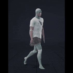 Walking in a motion matching dance card pattern with right and left sided turns in the following angles:  0, 45L, 90L,... - preview gif