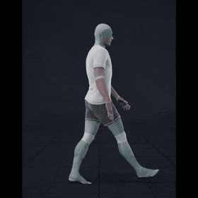 Walking in a motion matching dance card pattern with right  sided turns in the following angles:  0, 180R, 135R, 90R,... - preview gif