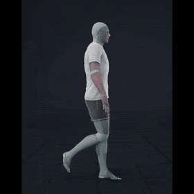Walking in a motion matching dance card pattern with right  sided turns in the following angles:  0, 180L, 135L, 90L,... - preview gif
